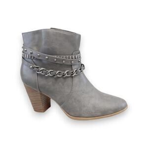 Jennifer Lopez Taupe Chain Studded Block Heel Ankle Booties Size 7.5 Edgy Glam